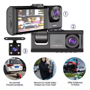 3 in 1 Advanced Dash Camera (Front, Inside and Rear) View Camera 1296P Dash Cam for Cars WiFi Car DVR Camera for Vehicle Video Recorder Dual Lens Dashcam